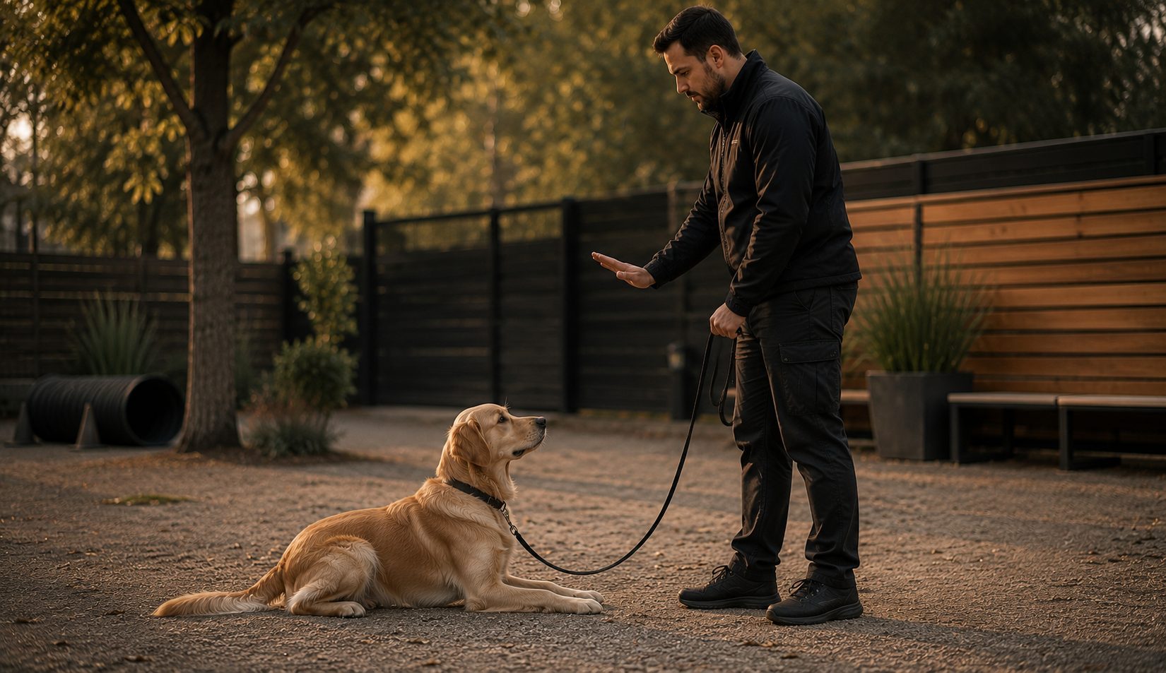 Certified family companion dog in obedience training