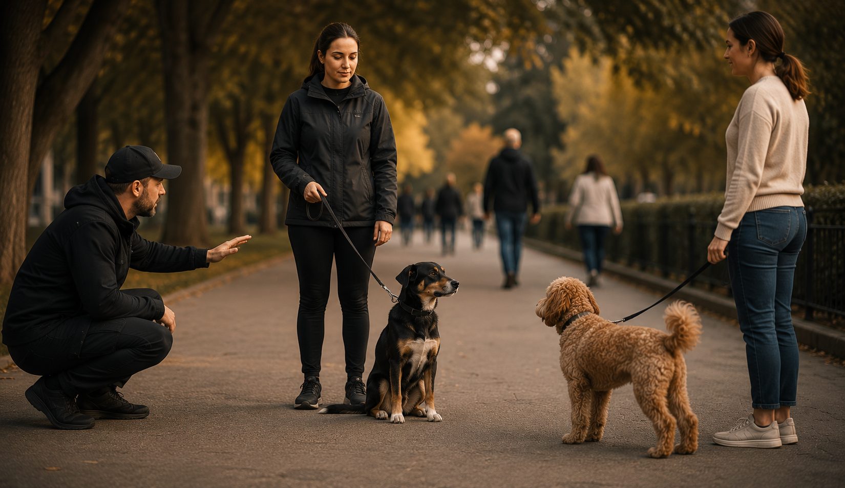 A puppy meeting another dog on a supervised walk